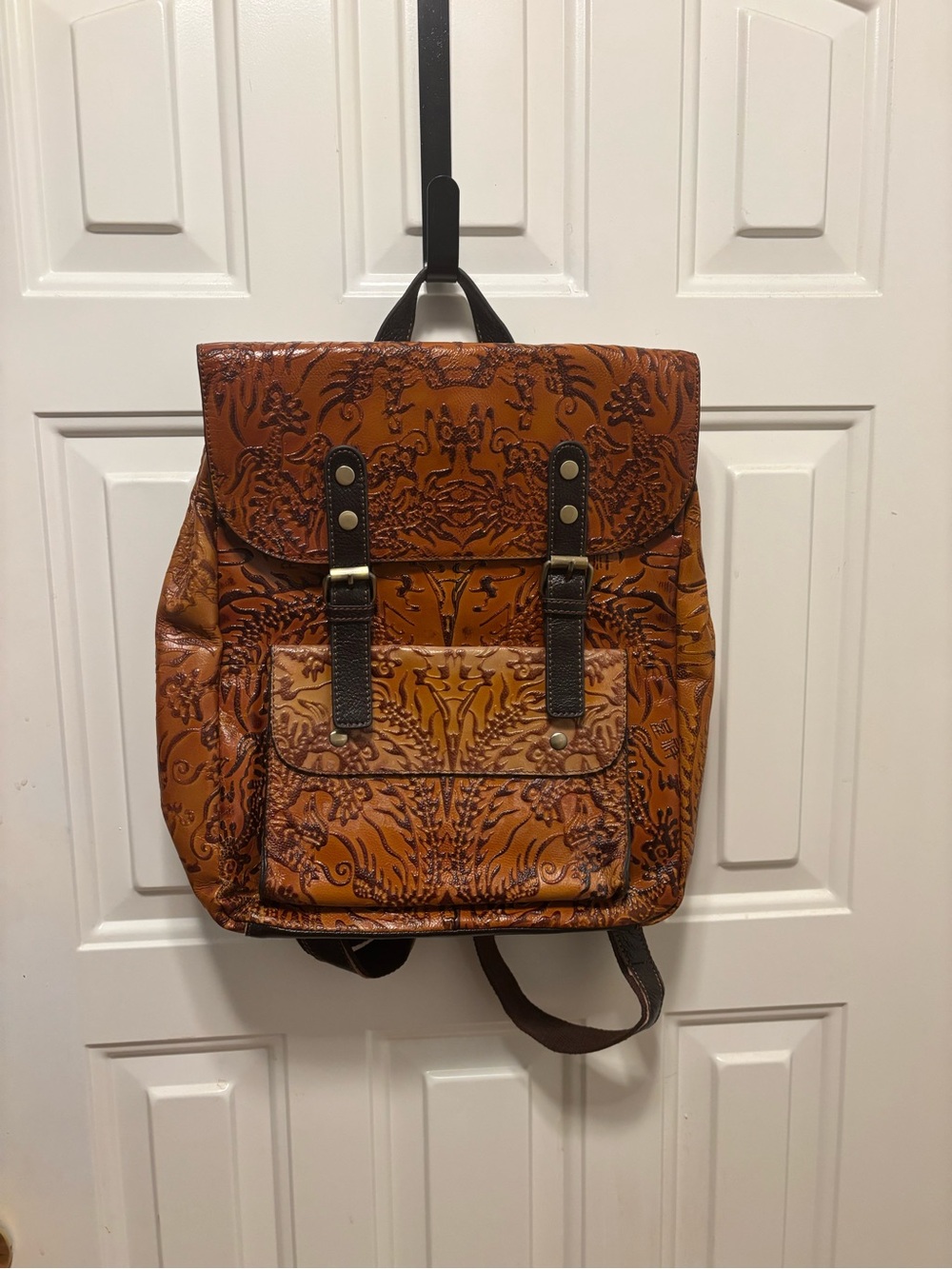 Leather, tooled, backpack